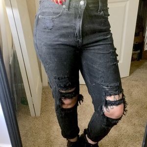 Black distressed Mom jeans